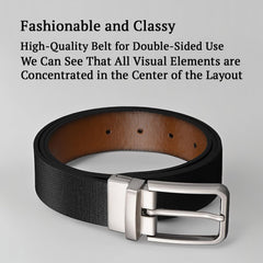 SYGA Men's PU Leather Belt, Casual Grain Pattern, 122 cm Length, 3.3 cm Width (Black + Brown)