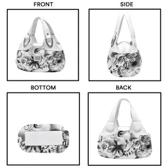 SYGA Women's Printed PU Leather Hobo Bag, Multiple Colors and Patterns, Crossbody Shoulder(WHITE INK GRAY FLOWER)