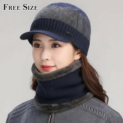 MOMISY Wool Winter Baseball Cap Plus Muffler Scarf Set for Men Women (Blue Grey)