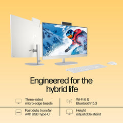 HP All-in-One, Intel Core Ultra 7 155U (16GB DDR5,1TB SSD) IPS, 300 nits, Anti-Glare, 27inch(68.6cm) FHD, Win11, M365, Office24, Shell White, 6.72kg, FHD IR tilt Camera w/Privacy shuttter, 27-cr1009in