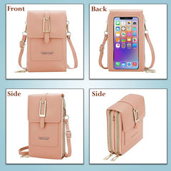 MOMISY Mobile Bag Cellphone Sling Card Holder Wallet Handbag, Transparent Screen, Crossbody Multi-function Shoulder Bag for Girls-Belt (Light Pink)