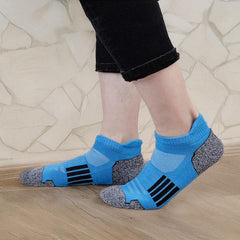 MOMISY Men's Premium Cotton Cushion Ankle length Socks, (Multicolor) Pack of 5 (Free Size) (10 Stripe)
