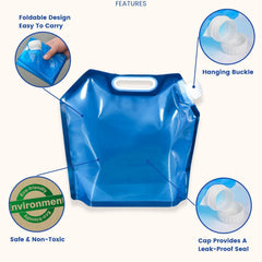 Syga 5 Liters Portable Collapsible Water Storage Tank With Valve Water Container Water Carrier Lifting Bag Camping Hiking Survival Kit Tool, Blue - Plastic