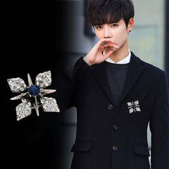 SYGA Men's Collar Pin, Cross Design, Silver Tone with Crystals, Blue