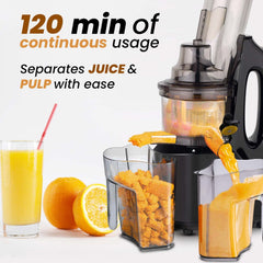 AGARO Royal Slow Juicer, Professional Cold Press Whole Slow Juicer, 240 Watts Power Motor, 120 Minutes Long Usage, 3 Strainers, All-in-1 Fruit & Vegetable Juicer, Black