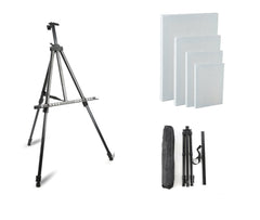 SYGA Portable Art Easel Adjustable Tripod Stand with Four Size Canvas & and Black Easel Carry Case