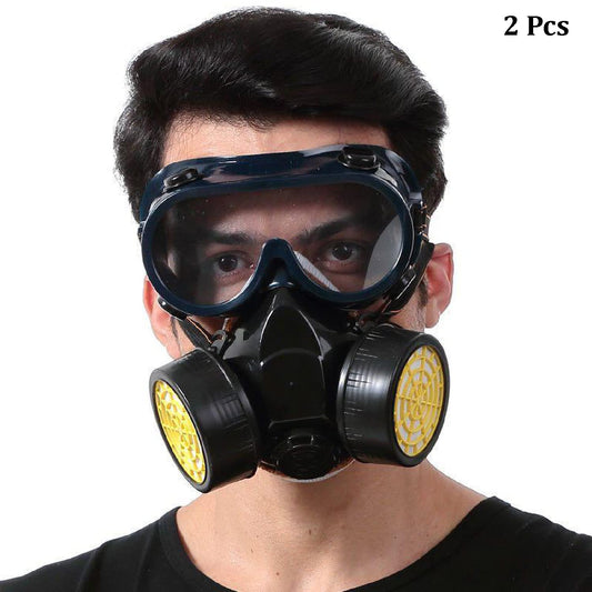 SYGA Pesticide Formaldehyde Protection Activated Carbon Double Tank Respirator Silicone antivirus Half mask (Multicolour) - 2 Piece