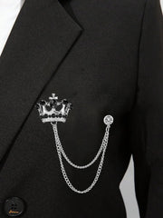 SYGA Men's & Women Suit Shirt Stud Lapel Pin Chain Tassel Brooch Pin with Crystal Chain(Silver Black Diamond)