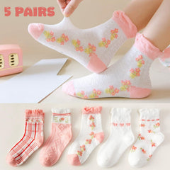 MOMISY 5 Pairs Baby kids Girl Boys Toddlers InfantmCotton Stretch Baby Socks (IN, Age, 1 Year, 3 Years, PinkWhite)