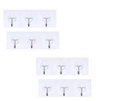 SYGA Set of 4 Transparent Self Adhesive Three Hook Multipurpose Hanger