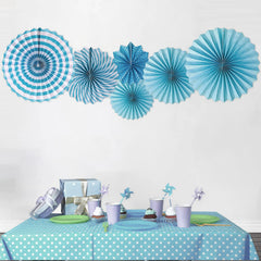 SYGA 6 Pieces of Paper Flower Fan Decoration Background Wall DIY Paper Fan Flower Ball Set(Blue)