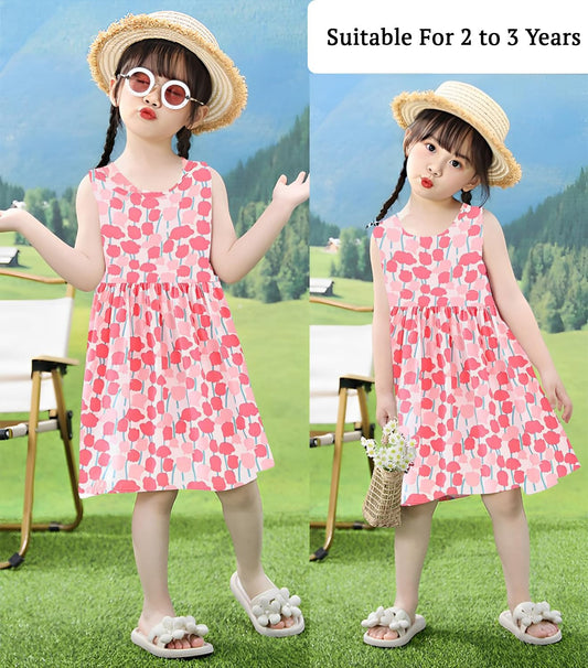 SYGA Baby Girls Cotton Silk Summer Dress Perfect Outfit for Your Little Princess 110 Yard, Suitable for Age 2-3 Years Old(Pink Flower)