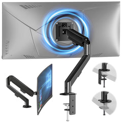 HEYMIX LIFE Single Monitor Arm, Ergonomic Monitor Stand VESA Mount, Computer Screen Arm Gas Spring, VESA Arm, Monitor Mount & 2 Grommet Mounting Base For 13-32'' 2-9 Kgs Sceens