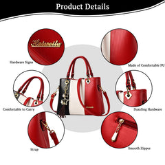 SYGA Handbags for Women with Multiple Internal Pockets in Pretty Color Combination, Women's Satchel Handbag,shoulderbag(RED)