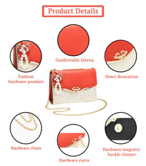 SYGA Women's Crossbody Clutch Sling Bags with Chain with Pearls and Coin Purse Mobile Phone Bag(Red)