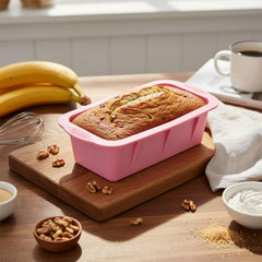 MOMISY Silicone Bread & Loaf Pan Mould | Fruit Cake, Pastry Making Pan | Baking Mould Rectangle (Pink)