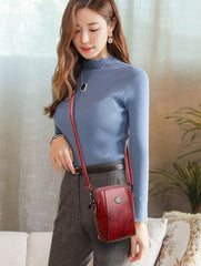 SYGA Women's Soft Leather Crossbody Mini Small Bag Fashion Vertical Style Small Mobile Phone Bag(Wine Red)