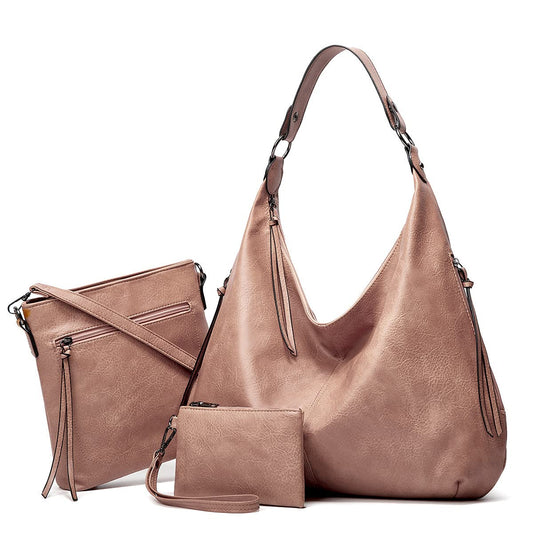 SYGA PACK OF 3 Women's Bags Large-Capacity Soft Leather Hobo Bag,Sling Bag With Clutch(PINK)