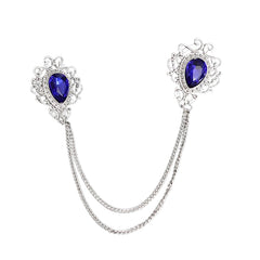 SYGA Men's & Women Suit Shirt Stud Lapel Pin Chain Tassel Brooch Pin with Crystal Chain(Blue Diamond)