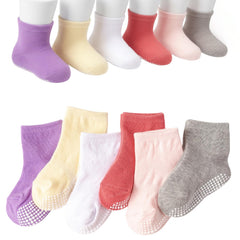 MOMISY Baby Girl Boys Non Slip Regular Socks Toddlers Infant Warm Cotton Stretch Anti-Slip -6 Pairs (DottedFemale, 0 to 6 Months), Multicolor