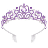 SYGA Bridal Princess Girl Tiara and Rhinestone Crown Headband Hair Accessories for Women Wedding Ceremony Party (Silver Plating + Purple)