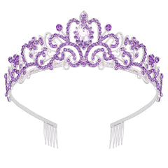 SYGA Bridal Princess Girl Tiara and Rhinestone Crown Headband Hair Accessories for Women Wedding Ceremony Party (Silver Plating + Purple)