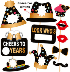 SYGA Black and Golden Birthday Party Photo Booth Props Craft Item (Set of 24)