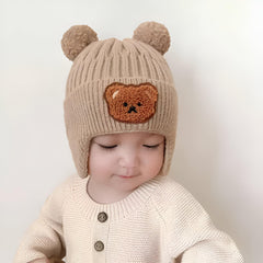 MOMISY Baby Beanie Winter Hat, Rainbow Warm Toddlers Beanies for Kids Boys & Girls Woolen Knitted Cap (6 Months - 2 Years) (Bear Khaki)