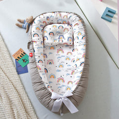 SYGA New Born Baby Nest Portable Reversible Sleeping Bed Foldable Sleeping Toddler Cotton Baby Mattress Pillow for 0-2 Years Baby, 53 X 88 CM, Blue Edge Blue Star