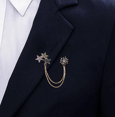 SYGA Men's & Women Suit Shirt Stud Lapel Pin Chain Tassel Brooch Pin with Crystal Chain(Purple Diamond)