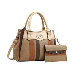 SYGA 2 Pcs Women's Stylish Contrast Color Handbag with Wallet | Medium Tote Bag with Shoulder Strap | Ideal for Daily Use & Gifting