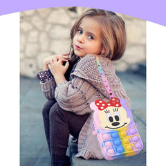 SYGA Children Pop It Fidget Minnie Mouse Silicone Bag Kids Push Popper Educational Decompression Bubble Shoulder Bag (Black)