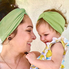 SYGA 2 Pcs Mom & Baby Headband Naylon Stretchable Hairband Suitable for Newborn Infant Toddler Kids 0-3 Year (Beige)