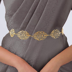 SYGA Women's Metal Belt, Fashionable And Versatile,Leaf Hollow Air Decorative Dress Waist Chain(Gold)