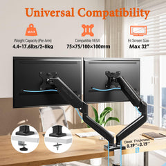 Softline Pro SP HMS2 Dual Monitor Arms - Fits 13 to 32 Inch Screens, Holds Up to 9 Kg Each, Full Motion Gas Spring Desk Mounts for 2 Monitors, VESA Compatible