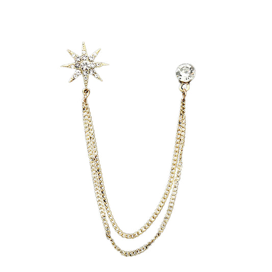 SYGA Men's & Women Suit Shirt Stud Lapel Pin Chain Tassel Brooch Pin with Crystal Chain(Golden little star)