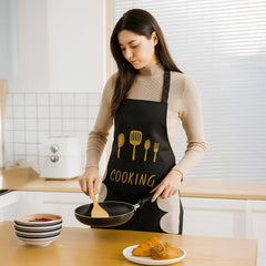 MOMISY Waterproof Kitchen Apron, Cooking Apron with Pockets, Side Towel for Hand Wiping, Suitable for Men and Women (Black)