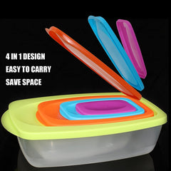SYGA Ractangle Shape Food Storage Container Set with Multi Colored Lids,BPA-Free Plastic 4 Container