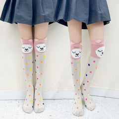 MOMISY 1 Pair of Baby Spring Winter And Autumn Combed Cotton Long Tube Knee-High Socks Suitable Age of 3 to 12 Years (PolkaBear, 3-12Y)