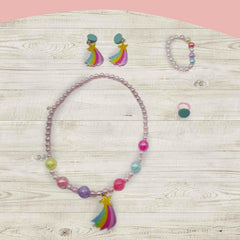 SYGA Children's Girls Necklace Earring Ring Set Jewelry Pearl Necklace Bracelet Set For Kids, Girl, Gift, Party (Rainbow 5Pieces)