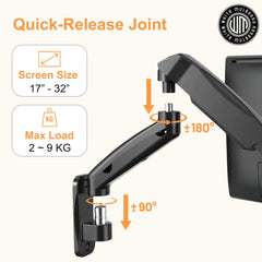 White Mulberry |DIY| Wall Mounted Monitor Stand Mount | Supports 15-32 Inch Screens| 9 Kg Screen Load | VESA 75X75 & 100X100 | Spring Assisted Wall Mounted Monitor Mount | Black - (Single Screen)