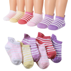MOMISY Baby Girl Boys children Non Slip Socks Toddlers Infant Warm Cotton Stretch Crew Anti skid silicone dots striped -6 Pairs