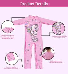 SYGA Children's Swimsuit Long Sleeve Seahorse Unicorn-M Size Perfect for Kids Age 3-4 Years Old (Pink)