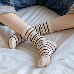 MOMISY Unisex Striped Crew Socks Cotton Blend Casual Socks with Horizontal Stripe Design (Multicolor)
