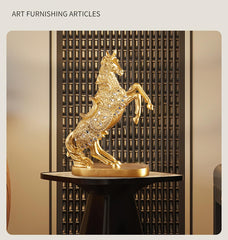SYGA Atmospheric Golden Horse Resin Ornaments Home Office Bookcase TV Cabinet Model Room Decoration