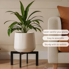 STANSY Adjustable Wooden Plant Stand, Modern Cross Base Design, Black Finish, Heavy Duty Flower Pot Holder for Indoor Plants, Living Room, Balcony & Home Decor