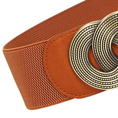 SYGA Women Cinch Belt, PU Leather Stretchy Waist Belt with Woven Metal Buckle, Retro Style Camel