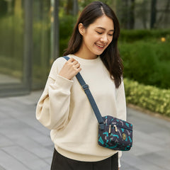 MOMISY Women Mobile Messenger cellphone Bag Ladies Nylon Shoulder Cross Body Long Strap for College, Outing, Travelling, Work (Medium, BlueLetter)