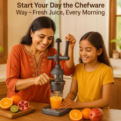 CHEFWARE Aluminum Instant Hand Press Citrus Fruits and Vegetable Juicer, Big, Black,100% Made In India (Juice Pro Antique Silver)