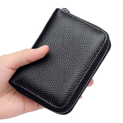 MOMISY PU Leather Credit Debit Card Holder Wallet Card RFID Blocking Secure Card Case ID Case Organizer Holder Zipper Wallet Coin Purse for Men & Women (Black)